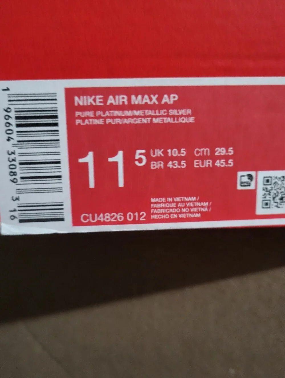 *NEW* Nike Air Max AP Pure Platinum/Metallic Silver Sneaker Shoe Men's Size 11.5